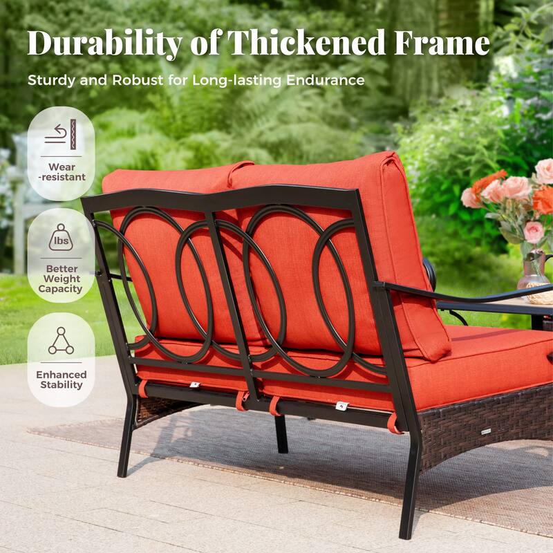 MAISON ARTS Patio Furniture Set with 56" Fire Pit Table, Deep Seating Sofa & Swivel, Rocking, and Fixed Chairs (5 Seats, Beige)