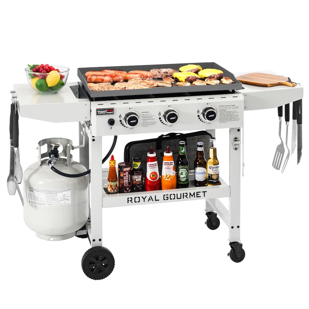 Royal Gourmet 28-Inch 3-Burner Propane Gas Griddle in White