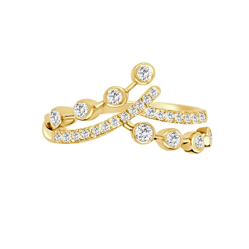 Auriya 14k Gold Lab Grown Round Diamond Bezel and Pavé Crossover Ring 1.92 ct. tw. (F-G, VS) - 7 - Yellow