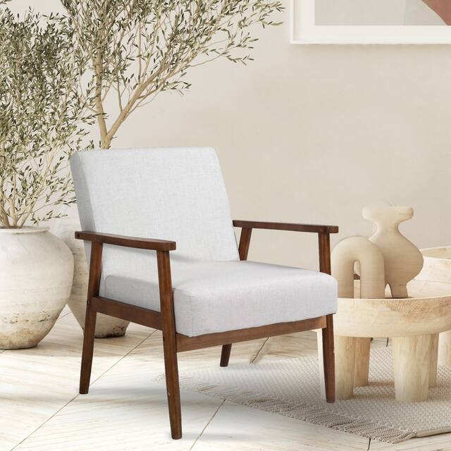 Midcentury Modern Solid Wood Armchair - Beige