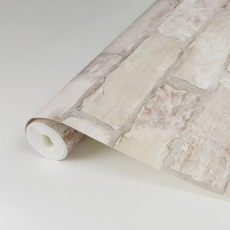 Zio and Sons Limewashed Bone Weathered Brick Wallpaper