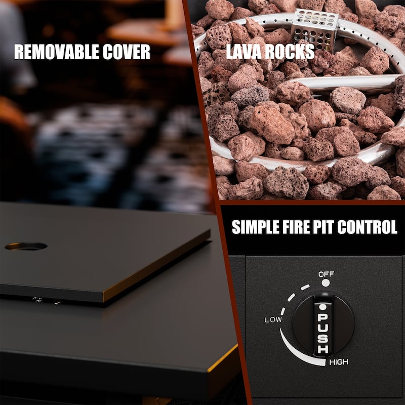 Futzca Square Outdoor Propane Fire Pit Table with Removable Cover - N/A