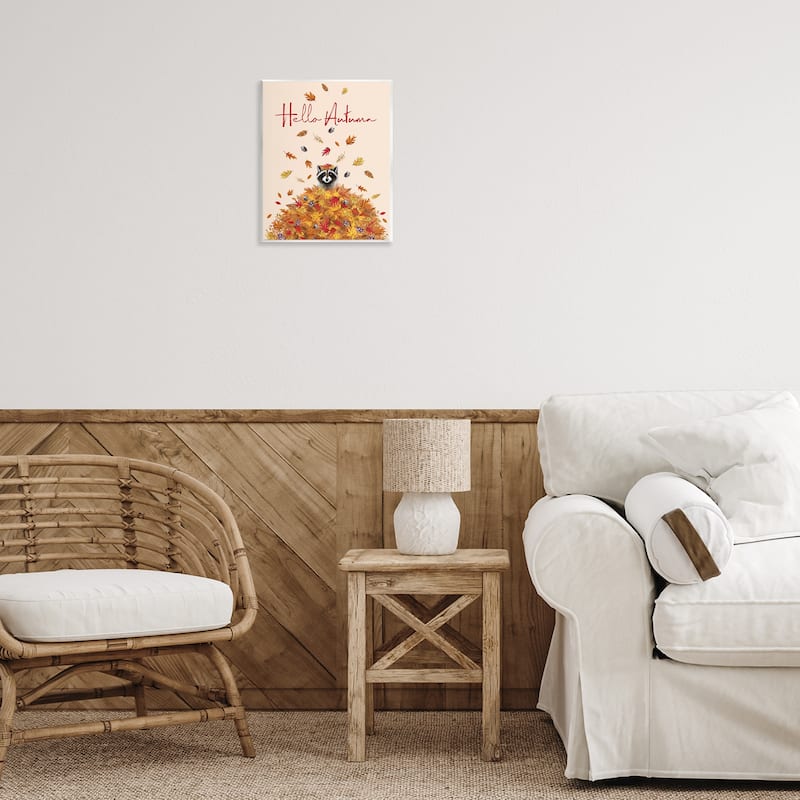 Stupell Hello Autumn Raccoon Wall Plaque Art Design By Elizabeth Tyndall