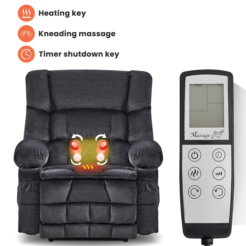 Power Lift Recliner Chair with Heat, Dual Motor Infinite Position Heavy Duty Recliner, Lounge Sofa with USB Ports & Cup Holders - Grey