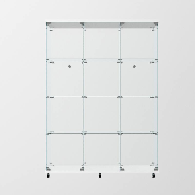Tempered glass display cabinet with Bluetooth LED light strip,lock on the door,equipped with cast,easy to move,for living room