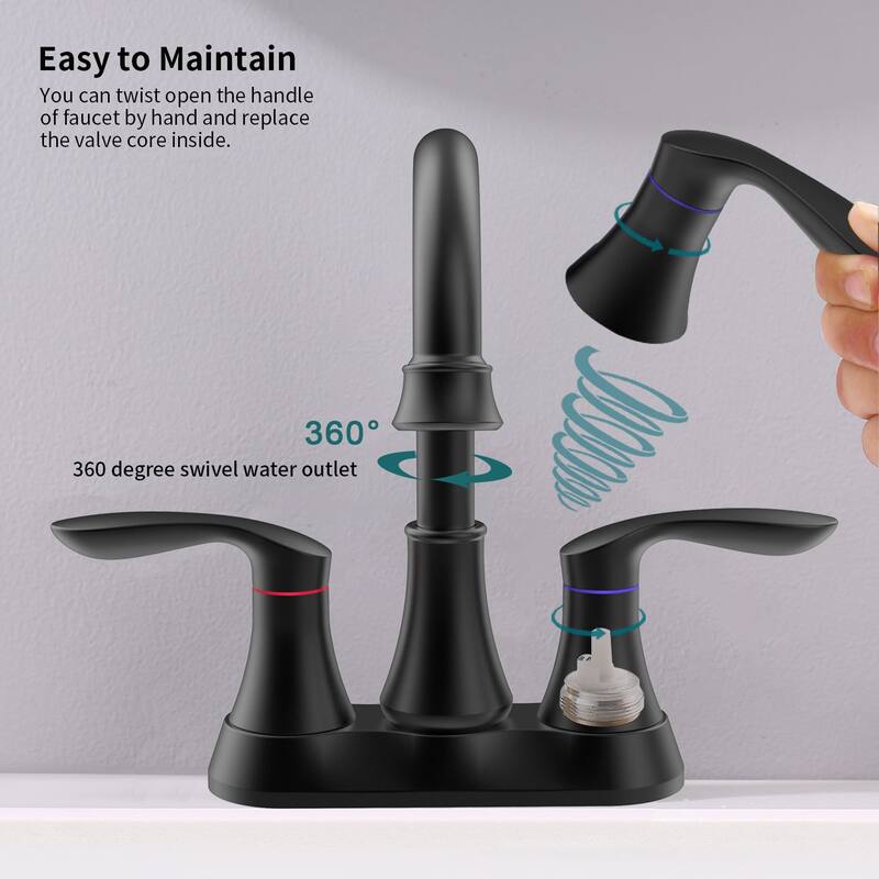Bathroom Faucet with Pop-up Drain & Supply Hoses 2-Handle 360 Degree High Arc Swivel Spout Centerset 6 Inch Vanity Sink Faucet