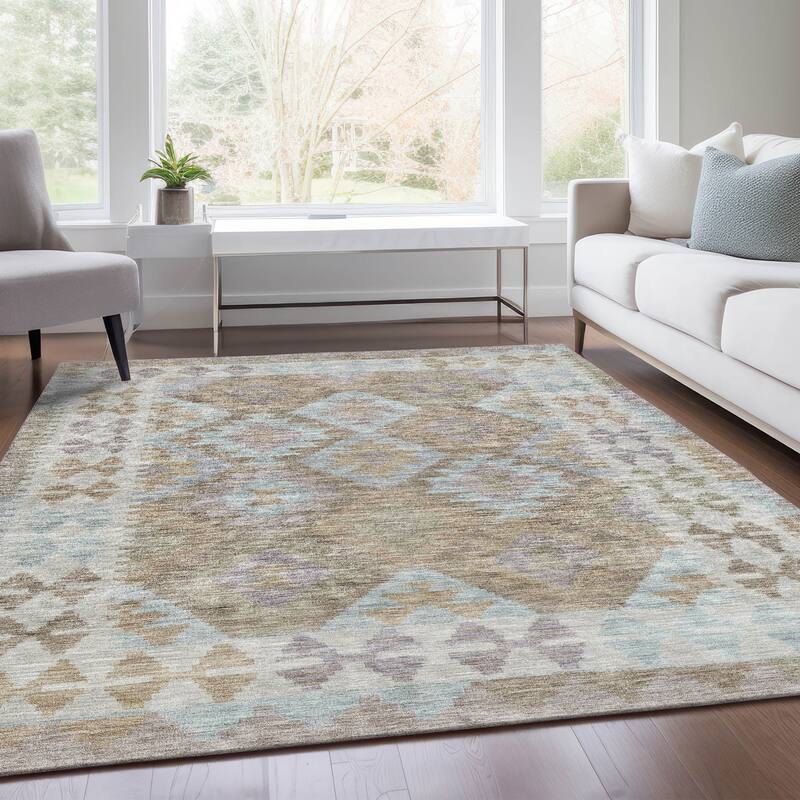 Machine Washable Indoor/ Outdoor Boho Global Chantille Rug