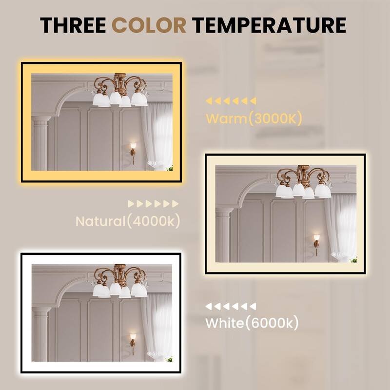 40x30 Inch Frameless LED Bathroom Mirror,Smart Mirror - White