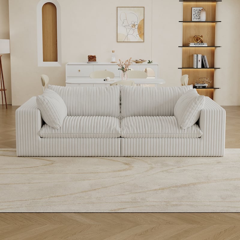 Cloud-like Corduroy Upholstered Loveseat Sofa Chaise Lounge Couch - White