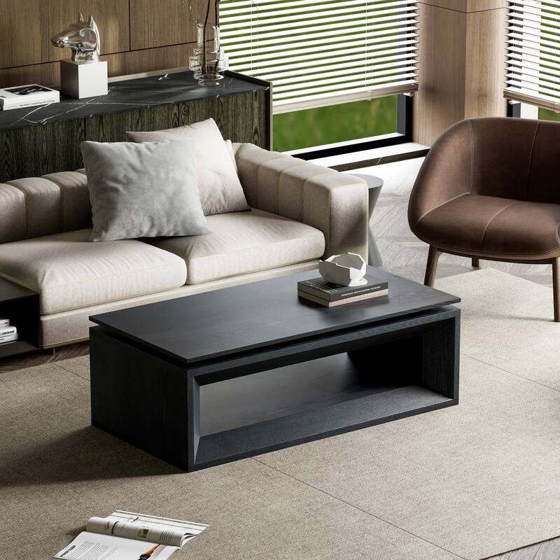 43.3" Lift Top Rectangle Modern Wood Veneer MDF Coffee Table with Storage