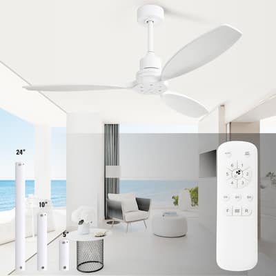 52" White Ceiling Fan with Remote,Reversible Wood Blades,Indoor and Outdoor,Angled Ceiling Adaptable - 52 Inch