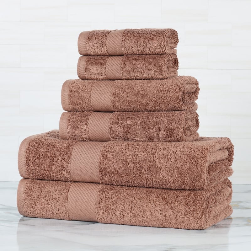 Superior Luxury Solid Highly Absorbent Egyptian Cotton 6 Piece Bath, Face, and Hand Towel Set