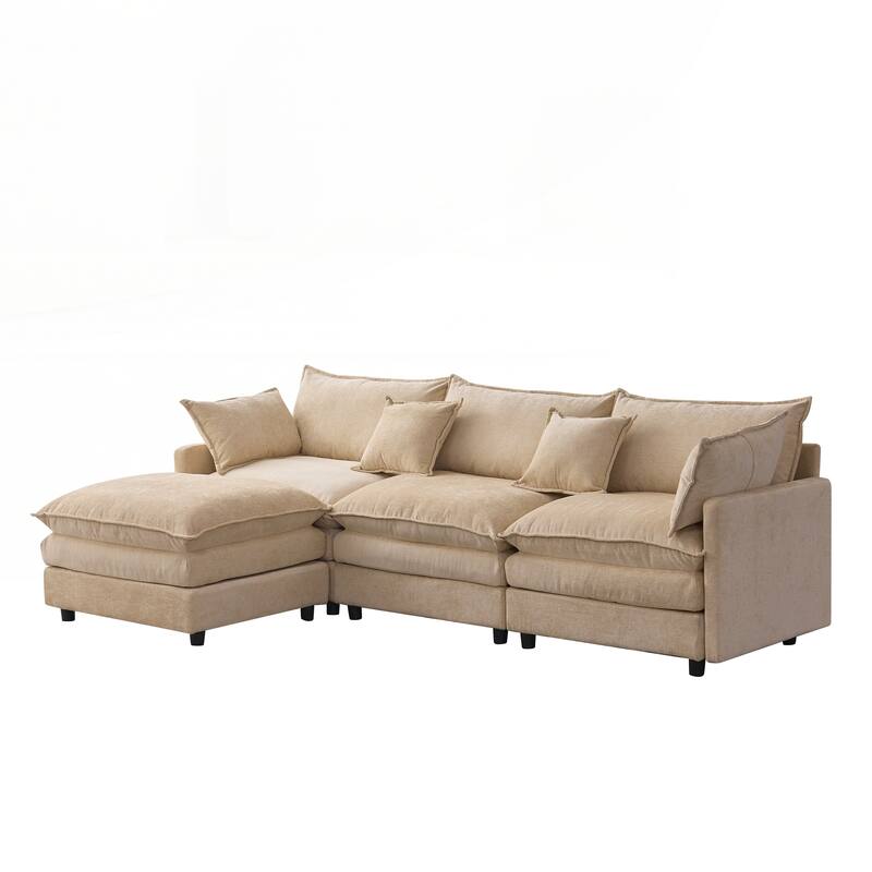 Upholstered Soft Chenille Fabric Sofa,3 Seater with Ottoman L Shape Sofa