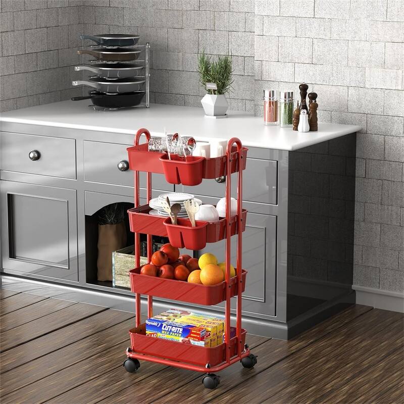 Heavy Duty 4-Tier Utility Rolling Cart - 12.25"D x 17"W x 37"H