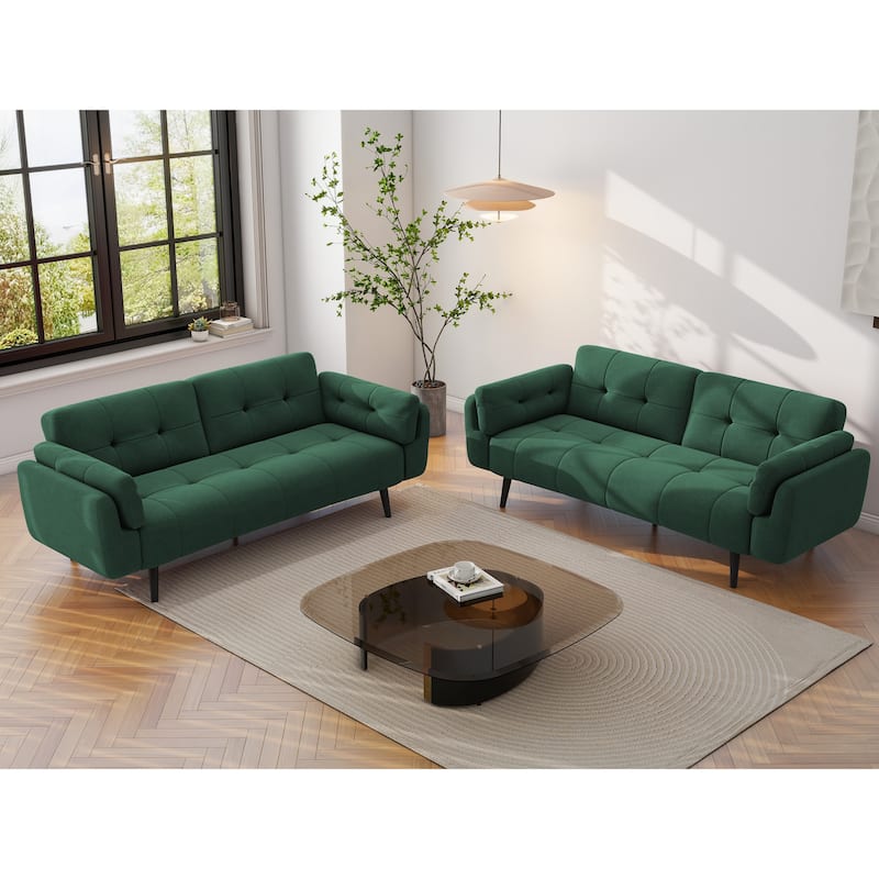 2Set Adjustable Backrest Convertible Futon Sleeper Couch