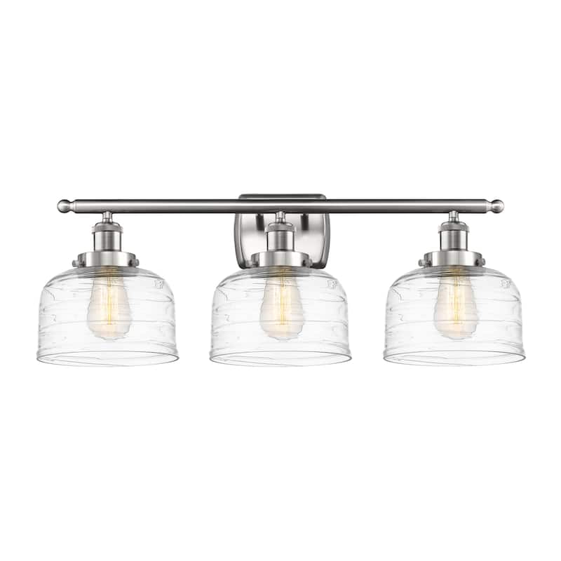 Innovations Lighting 916-3W-13-28 Bell Vanity Bell 3 Light 28" Wide - Brushed Satin Nickel / Clear Deco Swirl