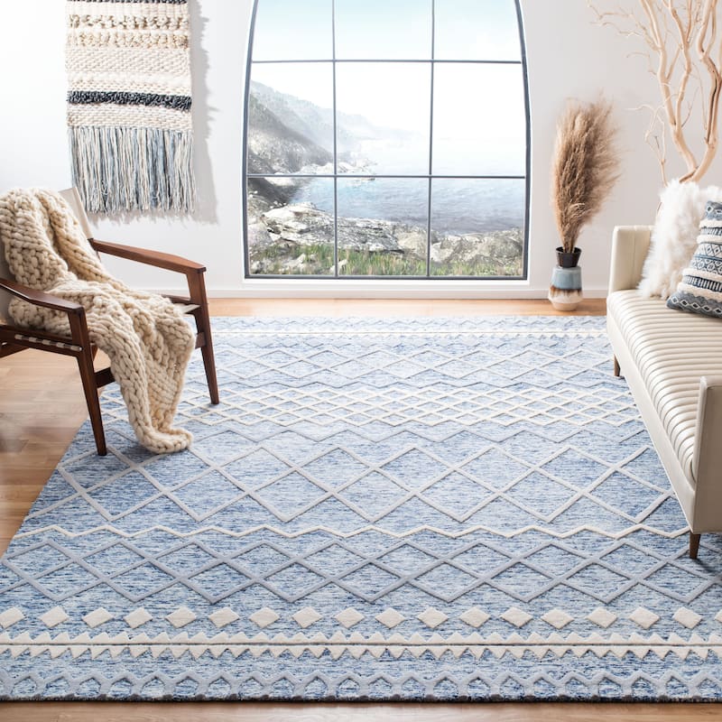 SAFAVIEH Handmade Glamour Gwenith Moroccan Wool Rug - 9' x 12' - Blue/Ivory