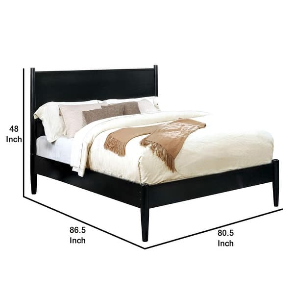 Wooden Eastern King Size Bed with Panel Headboard, Black Bed Bath