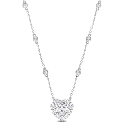2ct DEW Created Moissanite Heart Necklace in Sterling Silver