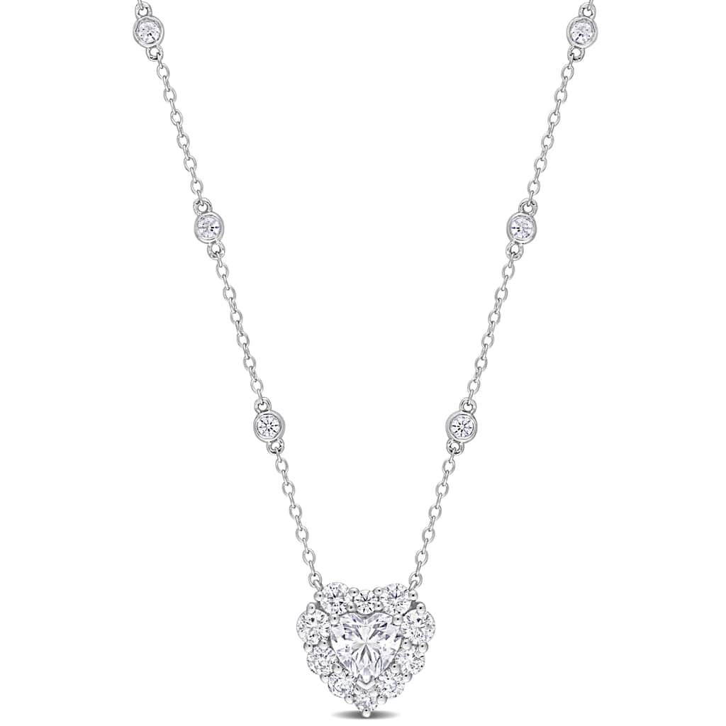 2ct DEW Created Moissanite Heart Necklace in Sterling Silver