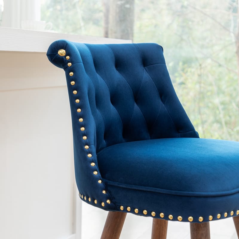 Set of 2 Button-Tufted Counter Stools with Nailhead Trim