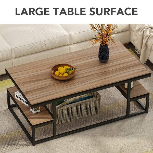 Rectangular Coffee Table With Storage Shelf 48 Black Hak Baeckerei De