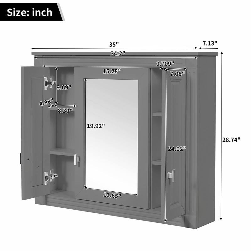 Wall-Mounted Medicine Cabinet with 4 Shelves, Mirrored Door Over-Toilet Storage