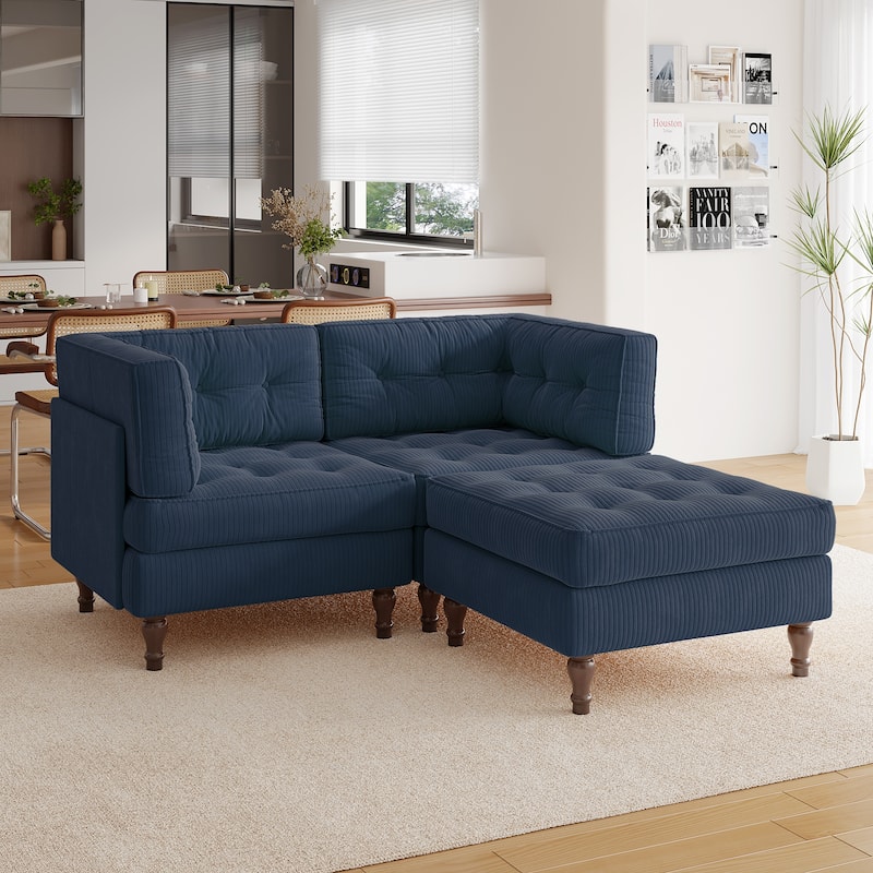 Madison Oversized Upholstered Corduroy Modular Sectional Sofa - Navy-3 Piece Type2