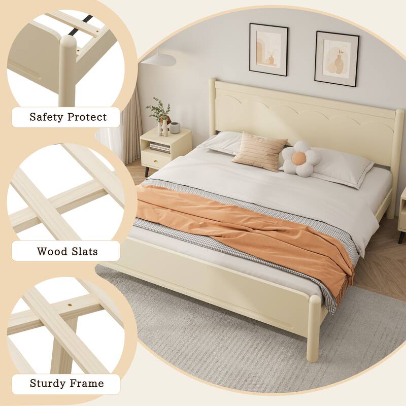 King Size Wood Platform Bed Frame with Headboard