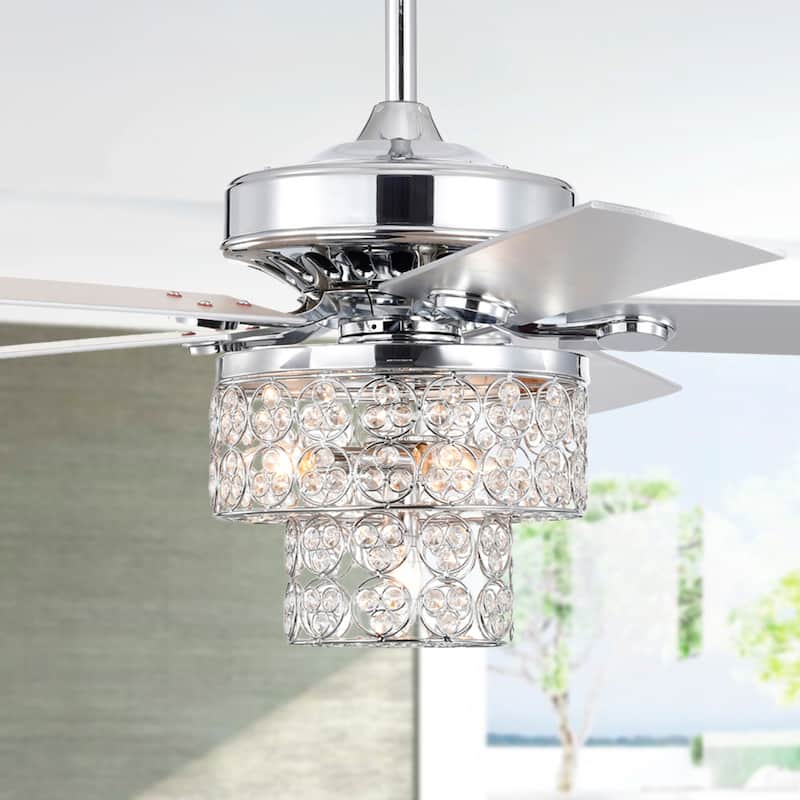Caderina 52 Inch Chrome Finished 4 Light, 5 Blades Ceiling Fan with Remote