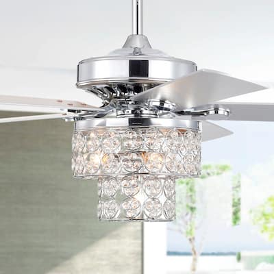 Caderina 52 Inch Chrome Finished 4 Light, 5 Blades Ceiling Fan with Remote