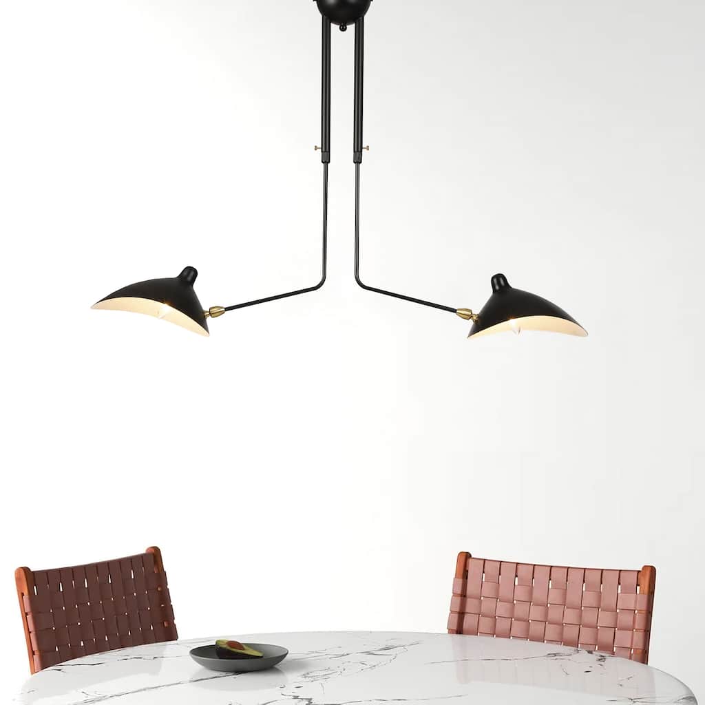 Mid Century Two Arm Ceiling Lamp, Semi-Flush Mount Black Rotating Shade Pendant Lamp