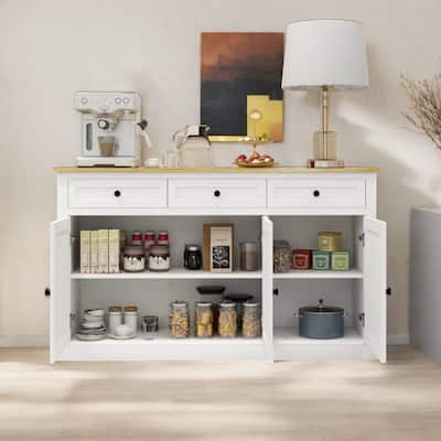 Farmhouse Buffet Cabinet with 3 Drawers & Adjustable Shelves, Storage Sideboard for Dining Room, Kitchen or Living Room, White