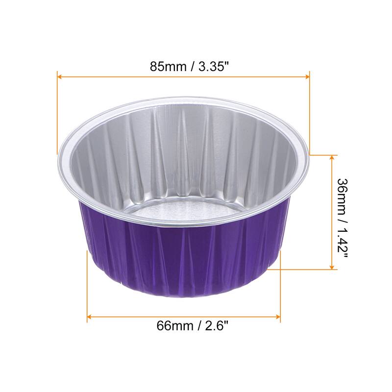 Cupcake Cups, 100pcs 66x36x85mm Aluminum Foil Standard Cupcake Liners - Purple/Silver
