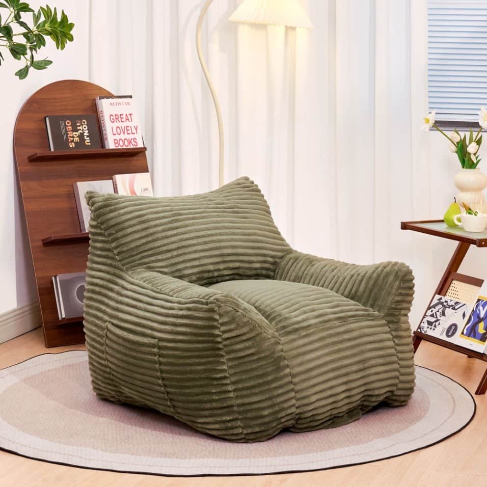 Bean Bag Chair for Adults with Armrests - Oversized Comfy Bean bag Lounge Lazy Floor Sofa Chair