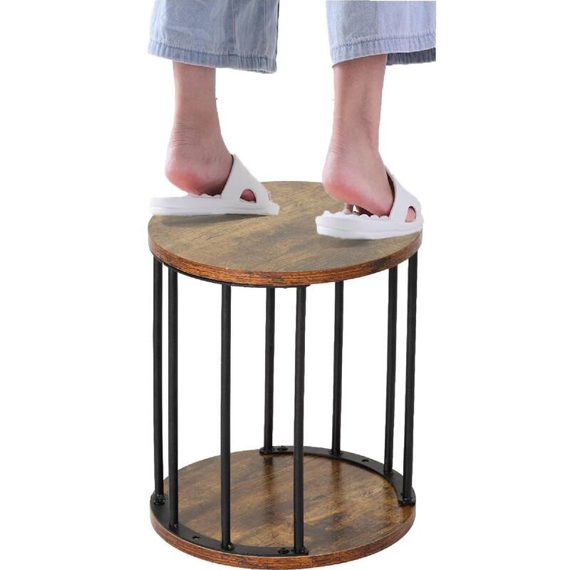 Small Round Wooden Step Stool for Kids Adults - 11.81"D x 11.81"W x 13.58"H