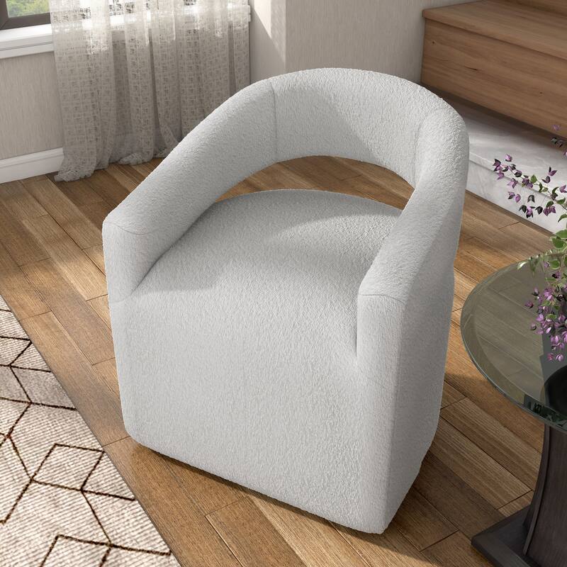 Celeste Modern Boucle Round Barrel Chair Open Back and Curved Arm, Swivel Armchair by Furniture of America