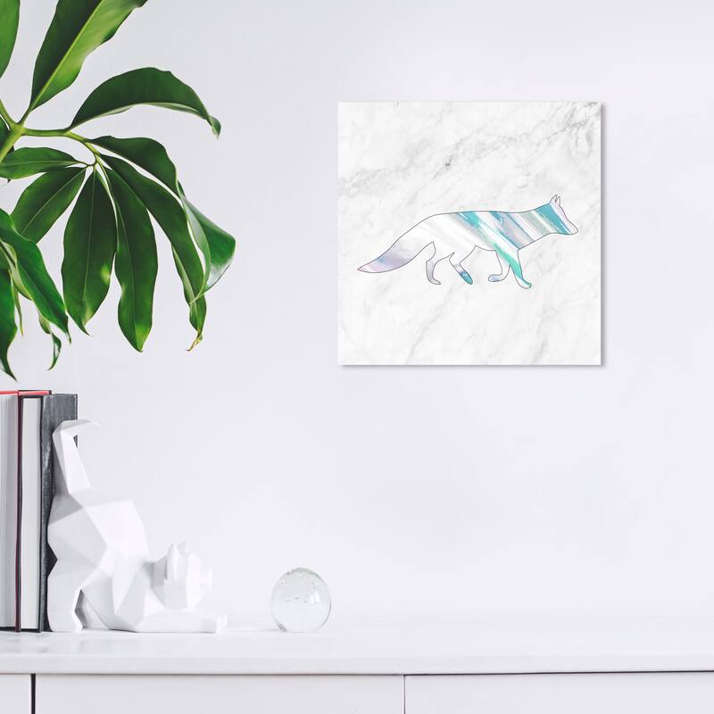 Wynwood Studio Canvas Animals Fox Holo and Marble Gray and Light Gray Modern & Contemporary Wall Art Canvas Print - 12 x 12