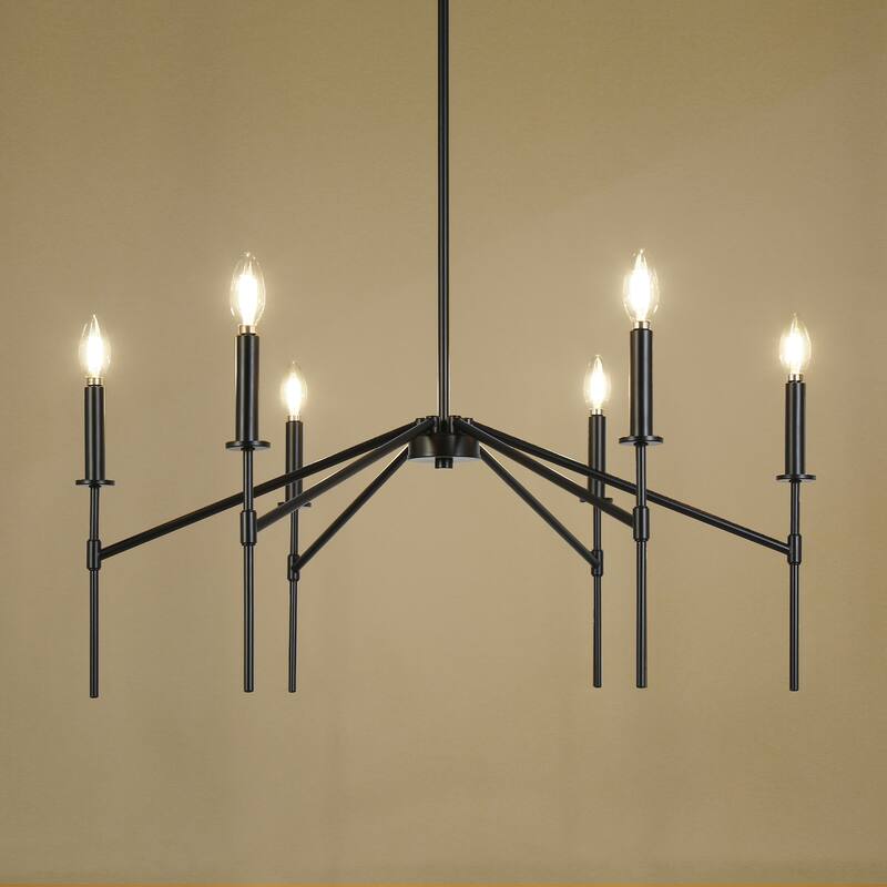 Modern 6-Light Black Chandelier Industrial Metal Light Fixture for Dining Room - 32.7 " L × 13.8 " H