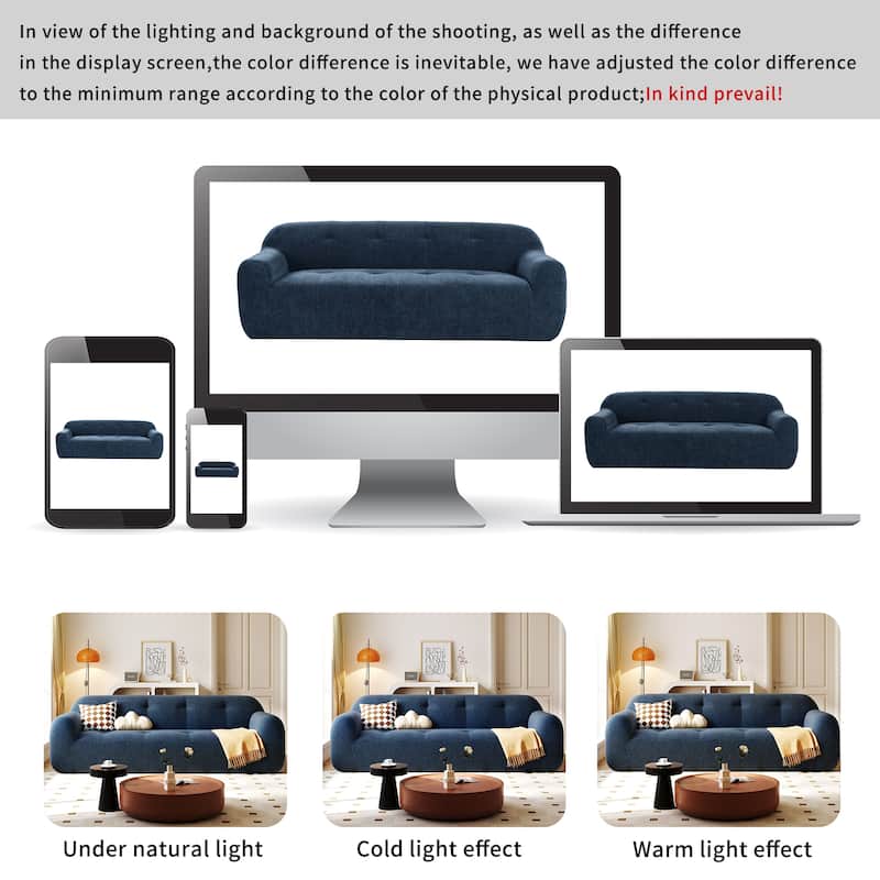 85.8"Wide Chenille Fabric 3-Seater Sofa, Full Sponge Compression Design,With Powder-Free Foam,Pocket Spring For Extra Comfort