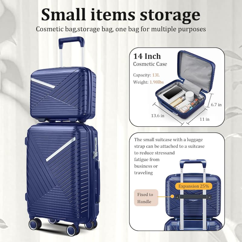 14/20/24/28 4-Piece Modern Luggage Sets, Expandable Luggage with Swivel Wheels and TSA Lock, for Boarding Travel, Navy Blue