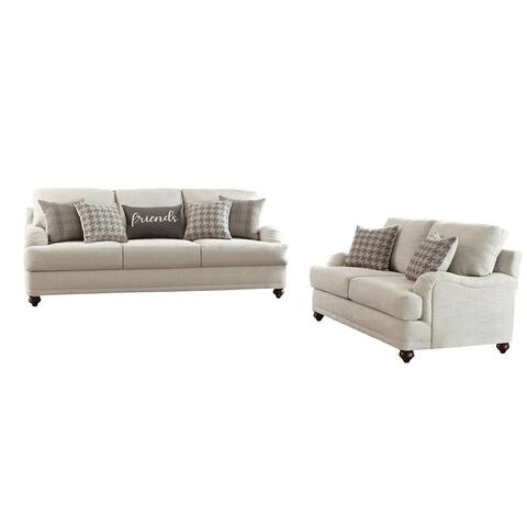 2 Piece Linen-Like Fabric Sofa Set with Recessed Arms in Light Grey and Espresso