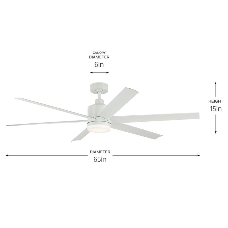 Kichler Lighting Loa 65 Inch Ceiling Fan with Satin Etch Cased Opal Glass in Matte White with White Blades