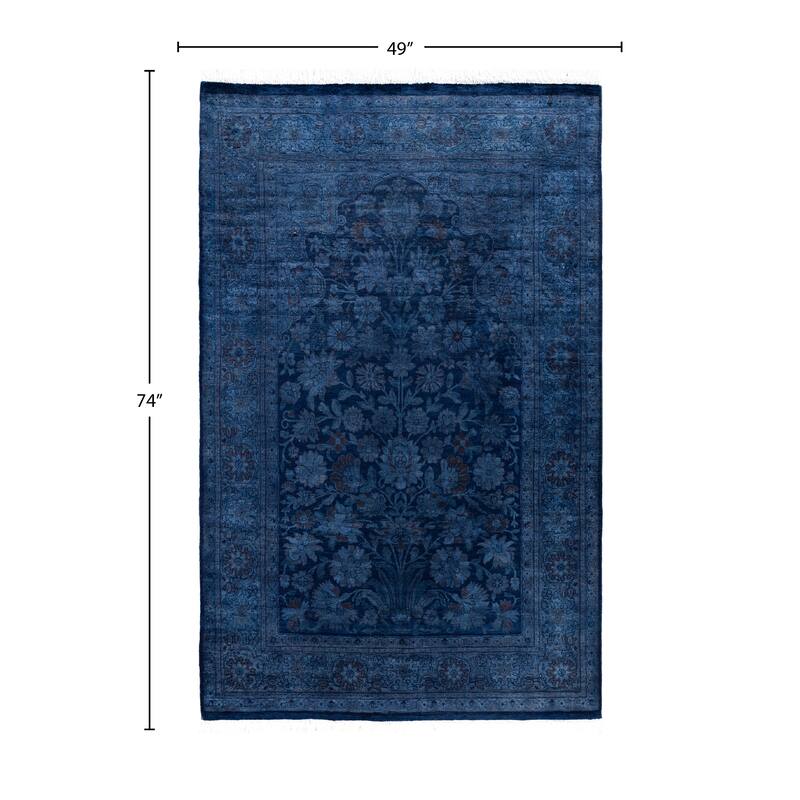 Overdyed One-of-a-Kind Hand-Knotted Area Rug - Blue - 4' 1" x 6' 2"