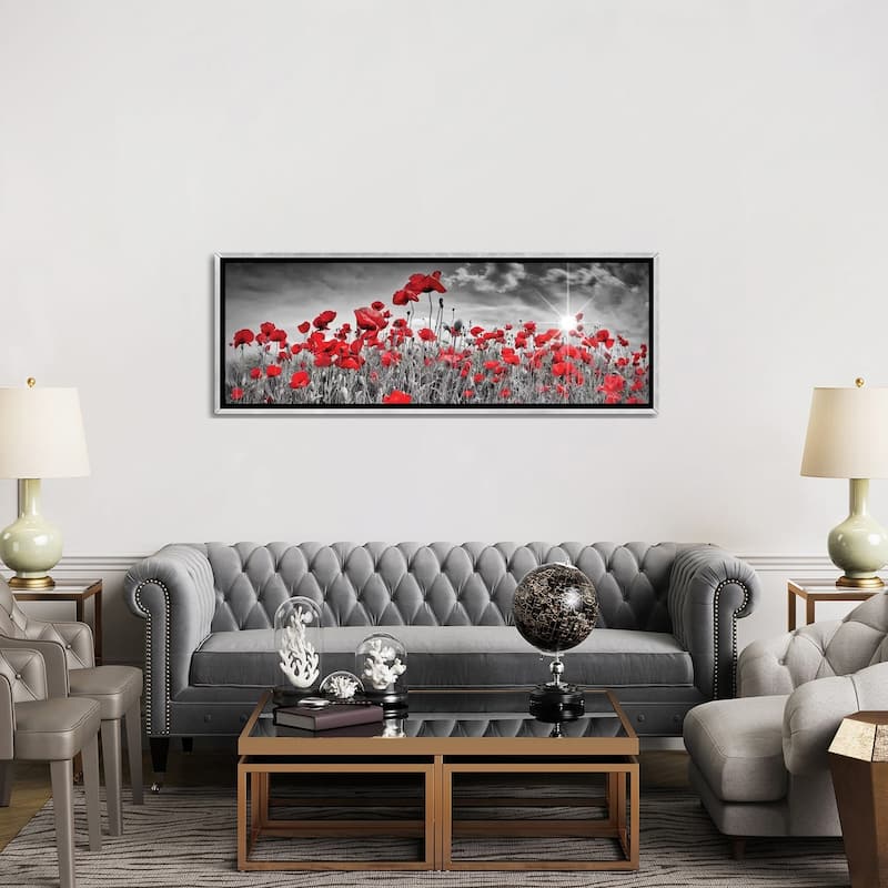 iCanvas "Idyllic Field Of Poppies With Sun Panorama" by Melanie Viola Framed