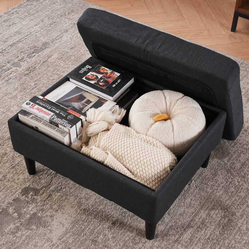 HCHAIRH Upholstered Tufted Accent Chair Single Sofa Storage Ottoman Set with Cup Holders