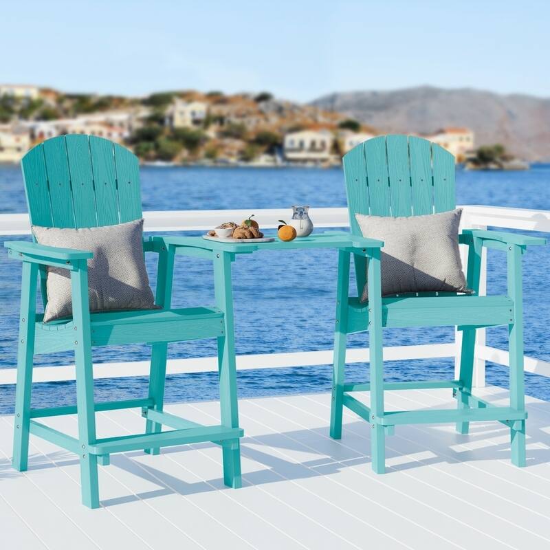 WINSOON Tall Adirondack Chair Piece of 3, Balcony Chair with Connecting Table - Baby Blue