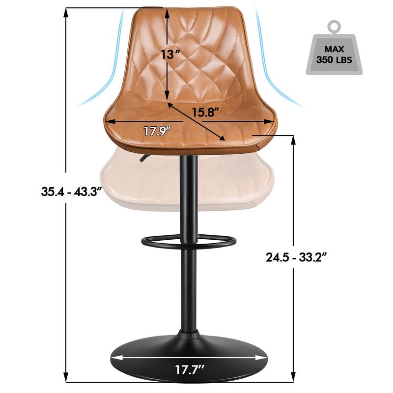 BOSSIN Bar Stools,Counter Heigh Faux Leather Adjustable Bar Stools with Back, Dining Chair