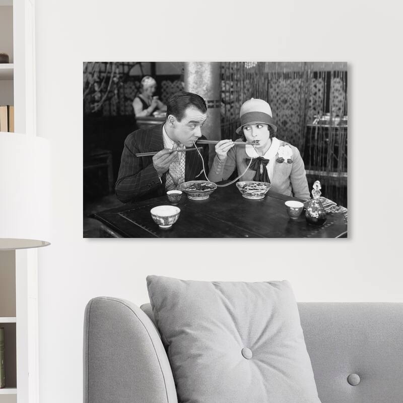 Wynwood Studio 'Romantic Dinner' People and Portraits Wall Art Canvas Print Couples - Black, White - 30 x 20