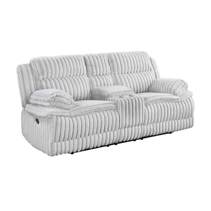 Rexy Manual Recliner Loveseat w Console, Light Gray Corduroy, 85 Inch